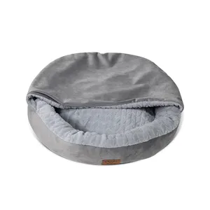 suppliers custom modern indestructible round grey dog cat cave bed chew resistant hooded pet bed bedding bug proof cat house