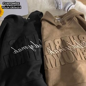 Sweat-shirt à capuche surdimensionné pour homme en coton 100% lourd, doublé en polaire, avec logo personnalisé en relief, broderie 3D et impression sérigraphique, pour l'automne - Product Image 3