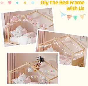 Cama Montessori Doble Tipo Casa con Cabecero y Piecero <span class=keywords><strong>de</strong></span> Madera Maciza <span class=keywords><strong>para</strong></span> Niños Pequeños y Adolescentes, Dormitorio Shandong Natural - Product Image 3