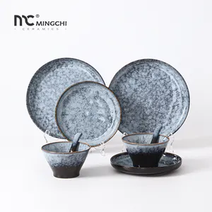 Bulk Chinese Hotel Marble Pattern Glazed Kitchen Plates Ceramic Dinnerware Set For Home And Restaurant Use