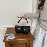 Sac bandoulière rétro en cuir PU à double poche pour femme, avec sangle réglable et boucle dorée