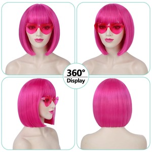 Halloween Cosplay Anime-Stil Hochtemperaturfaser Stumpfe Ponyfransen Einfarbiger <span class=keywords><strong>Bob</strong></span> Ganzkopf-Perücke - Product Image 3