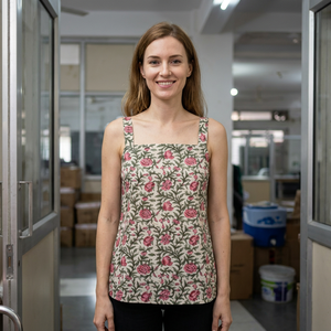 Blusa Casual para Mujer, Suave, Transpirable, Ecológica, de Algodón Negro Estampado con Encaje, a Media Pantorrilla, Sin Mangas, con Cuello Asimétrico, para Uso Diario - Product Image 1
