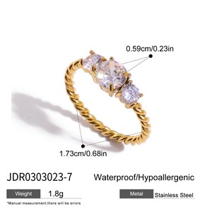 Stainless Steel 18K PVD Plating Tennis <b>Ring</b> Cubic Zircon Adjustable Open <b>Finger</b> <b>Rings</b> for Girls - Product Image 6