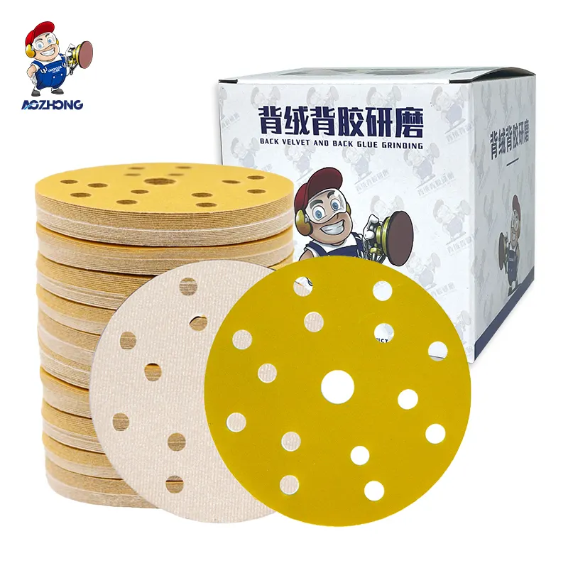 100pcs vàng chà nhám đĩa 6 inch 15 lỗ móc và vòng lặp chà nhám đĩa 240 grit ô tô nhôm oxit giấy nhám đĩa