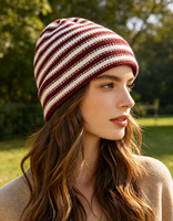 Bonnet en tricot côtelé vertical personnalisé avec motifs de lettres Argyle, revers pliable, extensible, chaud, décontracté, unisexe, pour l'hiver
