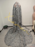 Robe de bal sirène grise sans bretelles faite à la main Ocstrade avec broderie de strass argentés, voile en maille transparente et longue traîne pour soirée de gala
