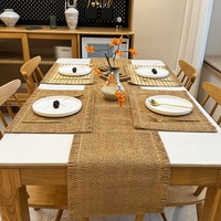 Set de table carré en corde de papier tressée, résistant à la chaleur, en jute semi-fait main, tissé à la machine, avec pompons, style américain