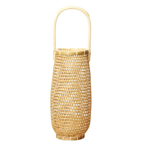 Hand Woven Rattan <b>Flower</b> <b>Basket</b> Round With Handle Standing Type <b>For</b> Home Garden Hotel Restaurant Decor - Product Image 1