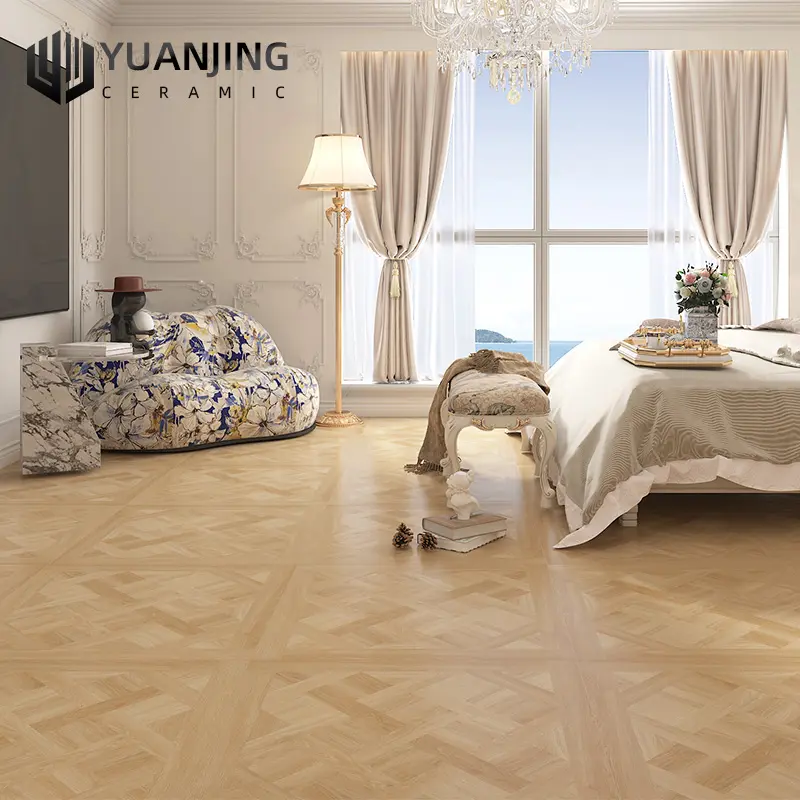 Lantai ubin kayu Modern persegi panjang cahaya lembut 800x800 600x1200mm Interior porselen kamar tidur terlihat seperti tekstur keramik