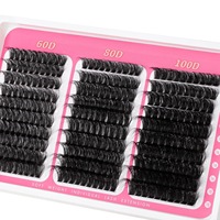 Nouvel ensemble de faux cils en cheveux synthétiques 6080100D, style dense, pour l'Europe et l'Amérique, 300 bouquets par paquet