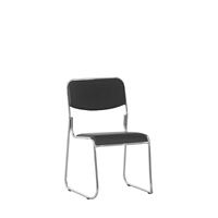 Chaise de visiteur empilable en PVC noir avec cadre chromé, pour conférence et bureau, vente en gros d'usine, approvisionnement en vrac