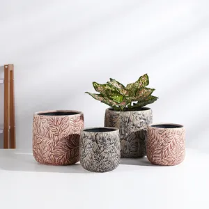 Dekorasi Rumah Pola Daun Keramik Bonsai Pot Tanaman Vintage untuk Tanaman Dalam Ruangan