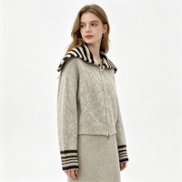 Cardigan en laine mélangée pour femme, col marin, rayé, zippé, court, tricoté, haute qualité, vente en gros