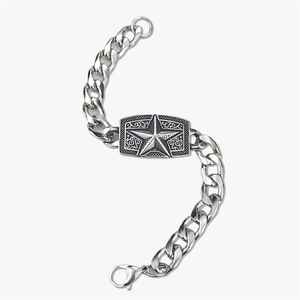 Retro Fünfzackiger Stern Blumen-Edelstahl Kubanische Kettenglieder-Armband Trendiges Unisex Punk <span class=keywords><strong>Crazy</strong></span> Hunter <span class=keywords><strong>Rice</strong></span> - Product Image 5