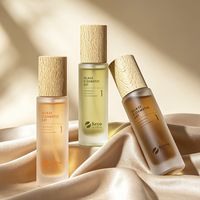 Botol Pompa Serum Minyak Rambut Kaca dengan Kemasan Kayu Bambu, Pompa Semprot Kosmetik Matte Frosted Mewah 30ml 50ml 100ml