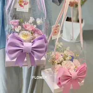 New Gift Box Transparent PVC Fresh Rose Arrangement Bouquet Christmas Portable Flower Box with Handle
