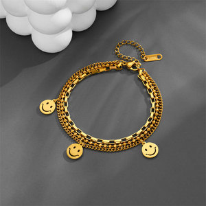 Pulseras y Brazaletes Finos al por Mayor, Acero Inoxidable 316L, Chapado en Oro PVD de 14k y 18k, Cadena de Mano con Cara Sonriente para Mujer - Product Image 3