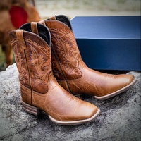 Bottes de cowboy de qualité supérieure en gros Bottes de cowboy en cuir marron de luxe Goodyear Welt Talon épais Bout carré Bottes de cowboy pour hommes