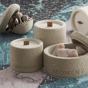 Vente en gros de coupelles à bougies en <span class=keywords><strong>ciment</strong></span> corail vides avec couvercle, pot cylindrique personnalisé avec logo pour la décoration de Noël, bougies parfumées en cire de soja - Product Image 2