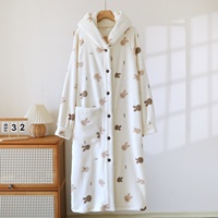 Vestido de Dormir Feminino de Flanela Grossa Yutu com Capuz e Manga Longa para Aquecimento e Conforto, Robe Solto para Uso Doméstico e Pijama
