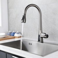 NOUVEAU Robinet d'évier de cuisine en laiton massif avec affichage numérique de la température et froid, gris pistolet avec pulvérisateur à tirette