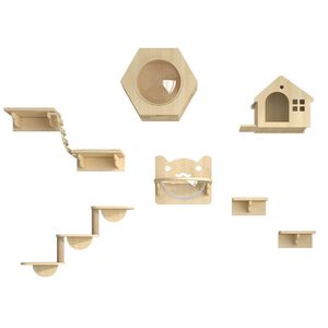 Muur Gemonteerde Kat Boom <span class=keywords><strong>Indoor</strong></span> Gym Drijvend Huis Condo Klimtoren Meubels Planken Trappen Activiteit Hindernisbaan Voor Katten - Product Image 1