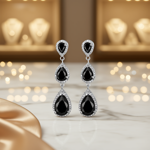 Boucles d'oreilles pendantes bleu saphir E2222 pour femme, avec cristaux taillés en poire et strass sertis clos, bijoux de mode pour soirée - Product Image 2