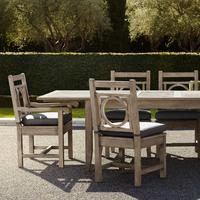 Table et chaises d'extérieur, ensemble de salle à manger moderne en teck pour cour, jardin, terrasse, style chinois oriental simple, grande table d'extérieur