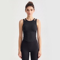Débardeur de yoga pour femme à dos découpé, double bretelle, froncé sur les côtés, ourlet incurvé, avec coussinets, idéal pour le fitness et l'entraînement, logo personnalisé acceptable