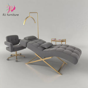 Cama para Pestañas con Base Metálica Dorada en Forma de Cruz y Cabecera Ajustable, Ideal para Tratamientos Faciales y Clínicas de Spa - Product Image 5