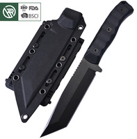 Couteau droit à lame fixe avec manche en plastique durable, pour bushcraft, sculpture, préparation du feu, camping, chasse, activités de plein air, avec étui en nylon