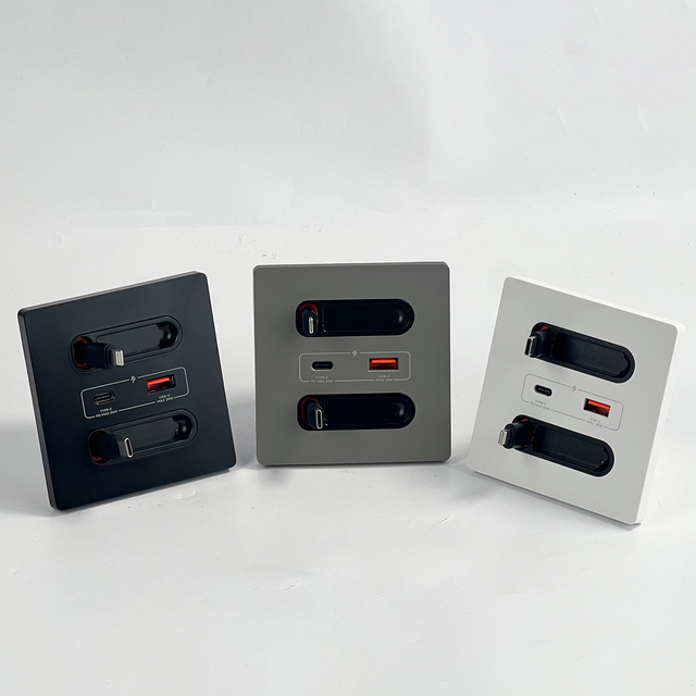 Fast Charging PD20W Type-C Wall Socket Plastic Panel Retractable Wire Data Cable Multi-Function Wall Power Plug Outlet