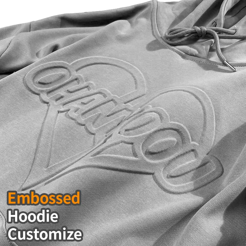 Oem 3d Emboss Hoodie Kích Thước Mỹ Dập Nổi Hoodies Thấp Moq Tùy Chỉnh Cotton Embossed Hoodie In Logo Đàn Ông Quần Áo