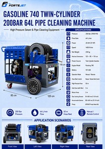 Machines de débouchage de tuyaux à pression industrielle, outil de nettoyage des égouts, nettoyeur à jet d'eau pour le nettoyage des drains - Product Image 2