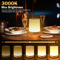 Lampe de chevet LED rechargeable à sept couleurs, avec anneau lumineux à intensité variable, motif grain de bois, pour chambre à coucher, charge Type-C