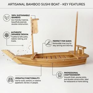 Bandeja de Madera de Pino Resistente para Servir <span class=keywords><strong>Sushi</strong></span>, Gran Capacidad, Bandeja Japonesa para Servir Comida en Restaurantes, Venta al por Mayor, Logotipo Personalizado - Product Image 4