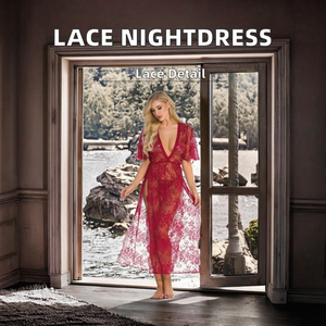 Damen Sexy Transparentes Atmungsaktives Dünnes Satin-Nachthemd Tiefer V-Ausschnitt Spitzenrock mit Heißer Versuchung Übergröße Heimkleidung Nachtwäsche - Product Image 2