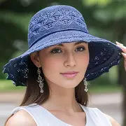 Sombrero de Sol de Ala Ancha para Mujer, Estilo Coreano, Plegable, Transpirable, de Hierba Natural, con Estampado por Transferencia de Calor, para Cabezas de 52-54cm - Product Image 4