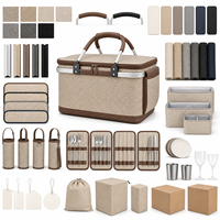 Panier de pique-nique isotherme beige tressé pliable avec poignée en aluminium pour les courses et les rassemblements en plein air