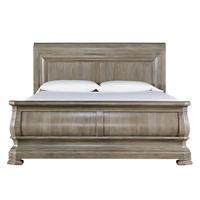 Lit double en bois massif de style campagnard américain vintage, meubles de chambre à coucher traditionnels de style français antique pour chambre principale