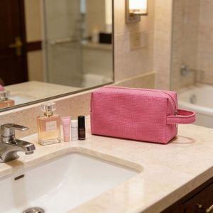 Waffle Fabric Makeup <b>Large</b> Capacity Travel Toiletry Portable Wholesale Cosmetic Storage <b>Bag</b> - Product Image 2
