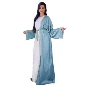 Haute qualité nouvelle conception de mousseline de soie beige longue Abaya robe pour femmes musulmanes Abaya ouverte pour les femmes musulmanes