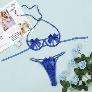 Nouveau Lingerie <span class=keywords><strong>Sexy</strong></span> <span class=keywords><strong>de</strong></span> Style Européen Américain, Ensemble Bikini Trois-Points à Armatures avec Nœud et Décoration Ajourée, Taille XXL, Maintien Ferme - Product Image 6