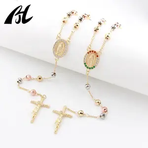 Vendita calda croce religiosa Unisex Guadalupe 14k 18k gioielli in oro donne rosari oro pieno oro collana di perline del rosario