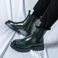 Bottes à plateforme en cuir verni vert pour hommes, design élégant, dernière production, à enfiler, pour l'hiver, formelles, avec semelle extérieure en caoutchouc, toutes saisons