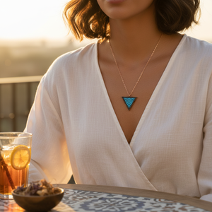 Turquoise Stone Design Triangle Forme Collier Pendentif Turc En Gros Fabriqué À La Main 925 Bijoux En Argent Sterling - Product Image 3