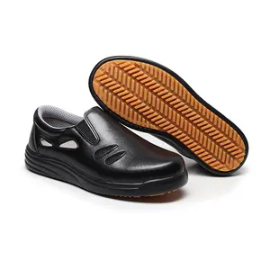 새로운 디자인 통기성 블랙 로우 컷 미끄럼 방지 경량 고무 내유성 가죽 수통 주방 작업 요리사 신발