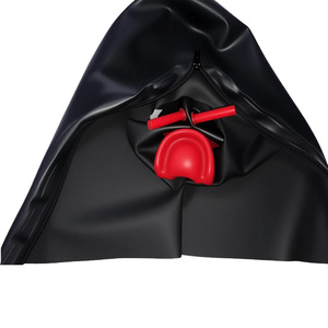 Fournisseur direct d'usine, masque en latex 2D gaufré pour adultes avec <span class=keywords><strong>tube</strong></span> nasal et fermeture à glissière, masque BDSM assemblable ODM - Product Image 2