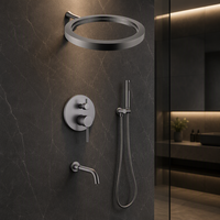 Système de douche à effet pluie en laiton brossé de luxe avec design moderne, ensemble de douche mural à poignée unique et grande pomme de douche